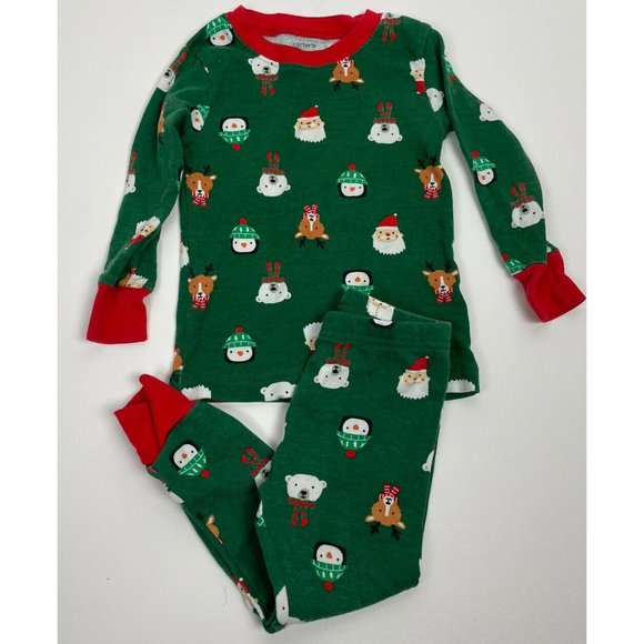 Carter's Christmas Pajamas Toddler Boy 18M Green Penguin Reindeer Santa 18 M - Picture 6 of 7